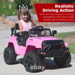 Kids 12V Ride On Truck Battery Powered Toy Car With 3 Speeds Led Lights Pink New