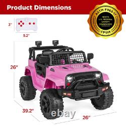 Kids 12V Ride On Truck Battery Powered Toy Car With 3 Speeds Led Lights Pink New