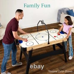 Kids 54 in Compact Air Hockey Game Table Colorful LED Lights Scoreboard Sounds