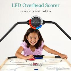 Kids 54 in Compact Air Hockey Game Table Colorful LED Lights Scoreboard Sounds