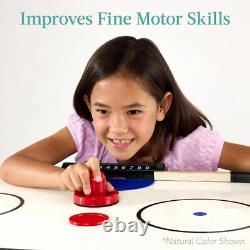 Kids 54 in Compact Air Hockey Game Table Colorful LED Lights Scoreboard Sounds