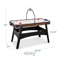 Kids 54 in Compact Air Hockey Game Table Colorful LED Lights Scoreboard Sounds