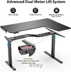 L Shaped Standing Desk, 61 Inch Electric Height Adjustable Sit Stand up Corner C