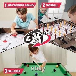 MD Sports 48 Inch 3-In-1 Combo Game Table Air Powered Hockey Foosball Billiards