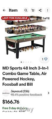 MD Sports 48 Inch 3-In-1 Combo Game Table, Air Powered Hockey, Foosball and Bill