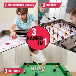 MD Sports 48 Inch 3-In-1 Combo Game Table, Air Powered Hockey, Foosball and Bill