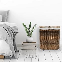 Mocha Hand-Woven Oval Double Laundry Hamper with Removable Liner