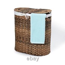 Mocha Hand-Woven Oval Double Laundry Hamper with Removable Liner