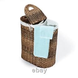 Mocha Hand-Woven Oval Double Laundry Hamper with Removable Liner