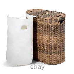 Mocha Hand-Woven Oval Double Laundry Hamper with Removable Liner