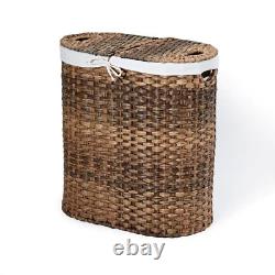 Mocha Hand-Woven Oval Double Laundry Hamper with Removable Liner