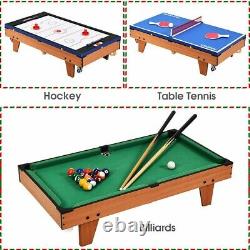 Multi Game Air Hockey Mini Pool Table Tennis Set 3in1 Tabletop Compact Combo Fun