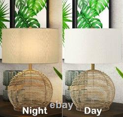 Rattan Table Lamp Living Room Office Bedroom Bedside Nightstand Bohemian Style