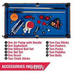 SLIDE HOCKEY BASKETBALL FOOSBALL GAME TABLE 48 5-in-1 Accessories Included