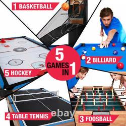 SLIDE HOCKEY BASKETBALL FOOSBALL GAME TABLE 48 5-in-1 Accessories Included