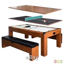 Sherwood 3-in-1 Light Cherry 7-ft Table Tennis & Air Hockey Table With Bench