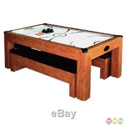Sherwood 3-in-1 Light Cherry 7-ft Table Tennis & Air Hockey Table With Bench