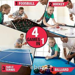 Sports 54 4 in 1 Game Table, Pool, Foosball Tennis Billiards Air Hockey Fun NIB