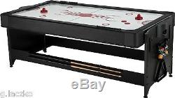Table Billiards Air Hockey Game Table 2 in 1 Pool 7 Foot Black Home Room New