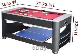 Triple Threat 6-Ft 3-In-1 Multi Game Table with Billiards, Air Hockey, and Table