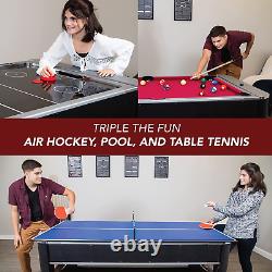 Triple Threat 6-Ft 3-In-1 Multi Game Table with Billiards, Air Hockey, and Table