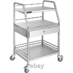 Utility Cart with 3 Shelves Shelf Stainless Steel with Wheels Rolling Cart Comme