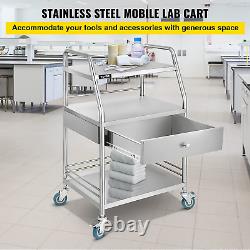 Utility Cart with 3 Shelves Shelf Stainless Steel with Wheels Rolling Cart Comme
