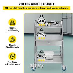 Utility Cart with 3 Shelves Shelf Stainless Steel with Wheels Rolling Cart Comme