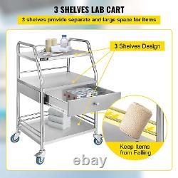 Utility Cart with 3 Shelves Shelf Stainless Steel with Wheels Rolling Cart Comme