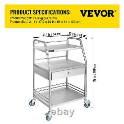 Utility Cart with 3 Shelves Shelf Stainless Steel with Wheels Rolling Cart Comme