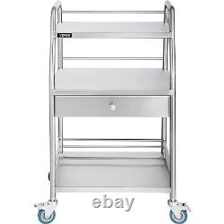 Utility Cart with 3 Shelves Shelf Stainless Steel with Wheels Rolling Cart Comme